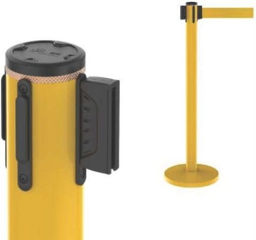 Yellow Retractable Belt Stanchion, Crowd Control Barrier Post